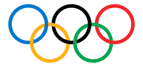 Five coloured rings linked together