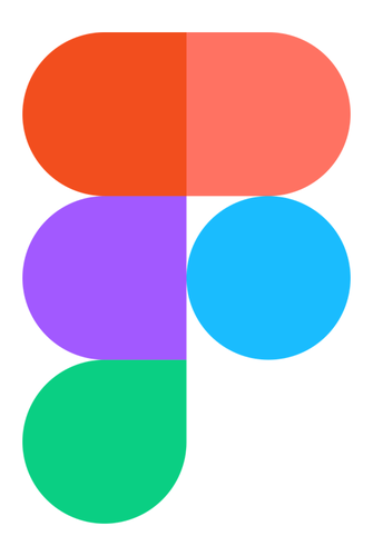 Five coloured shapes stacked in two columns
