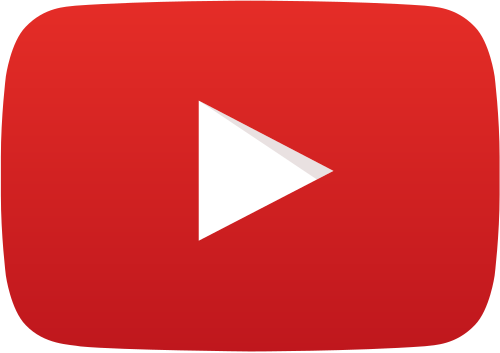 A white play triangle on a red rounded rectangle