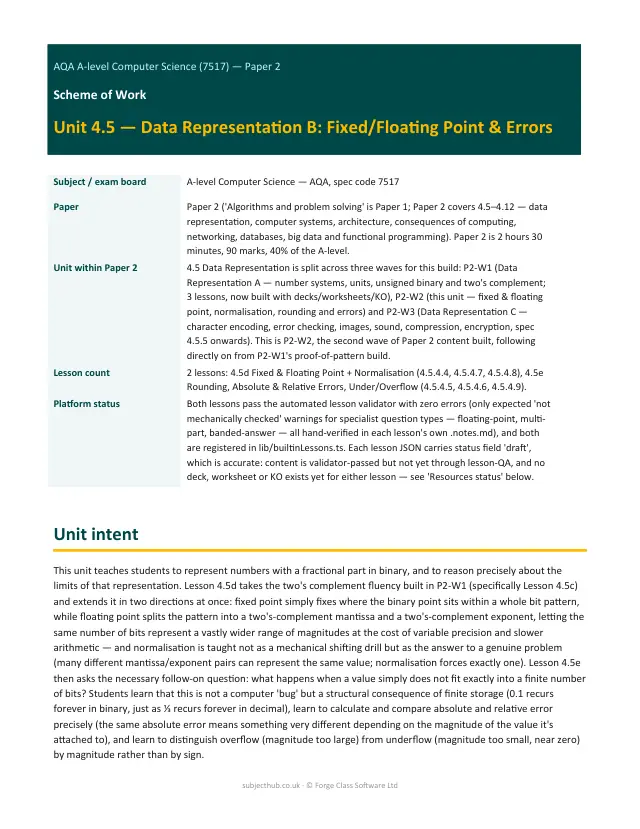 Page 1 of the Data Representation B - Fixed-Floating Point & Errors preview