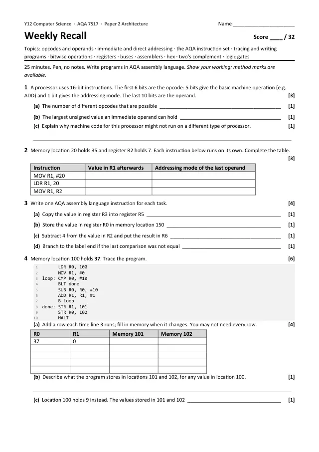 Page 1 of the AQA Assembly Language preview