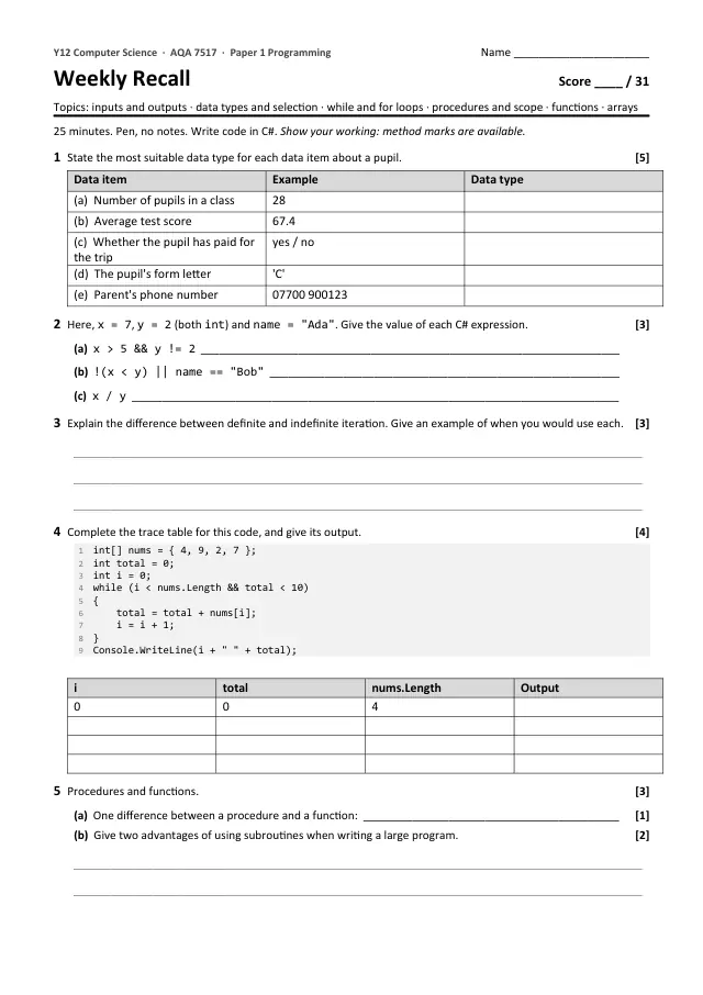 Page 1 of the Weekly Recall 4.1 Programming preview
