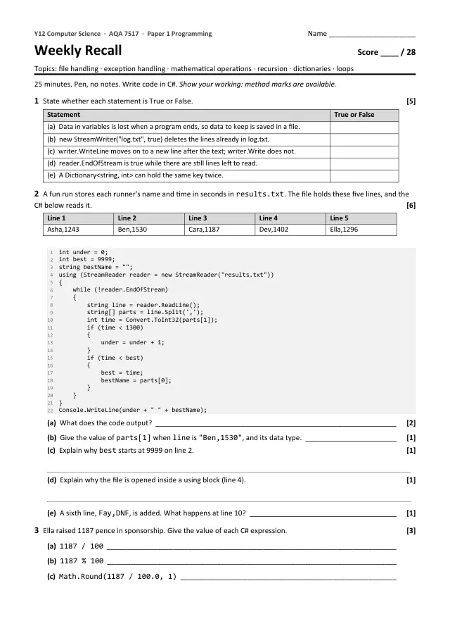 Page 1 of the Weekly recall: File handling preview