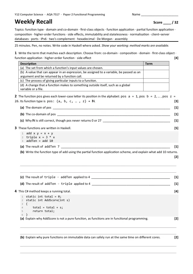 Page 1 of the Weekly Recall 4.12 Functional Programming preview