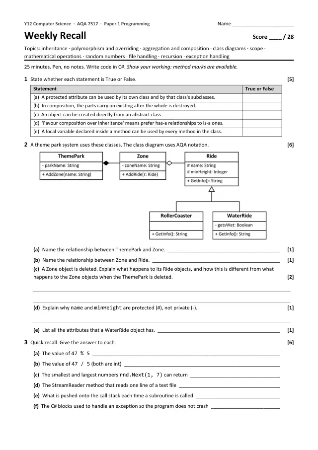 Page 1 of the Weekly recall: Inheritance and polymorphism preview