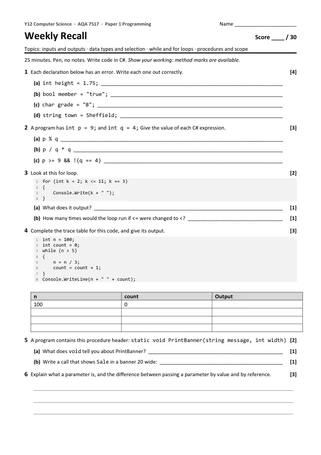 Page 1 of the Weekly recall: Procedures and scope preview