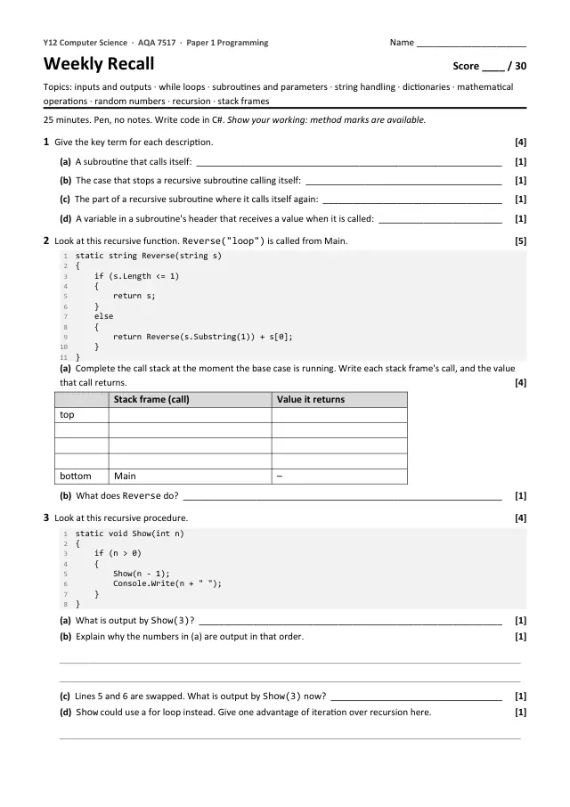 Page 1 of the Weekly recall: Recursion preview