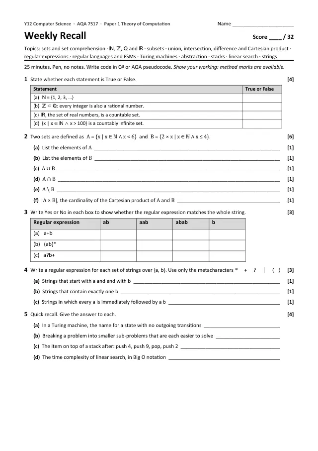 Page 1 of the Weekly recall: Regular languages preview