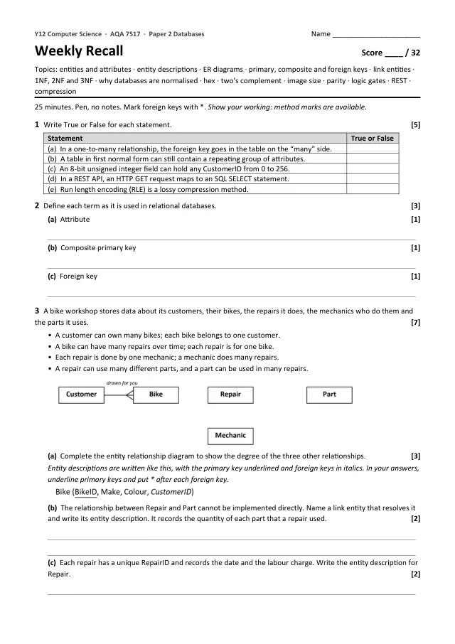 Page 1 of the Weekly Recall 4.10 Databases preview
