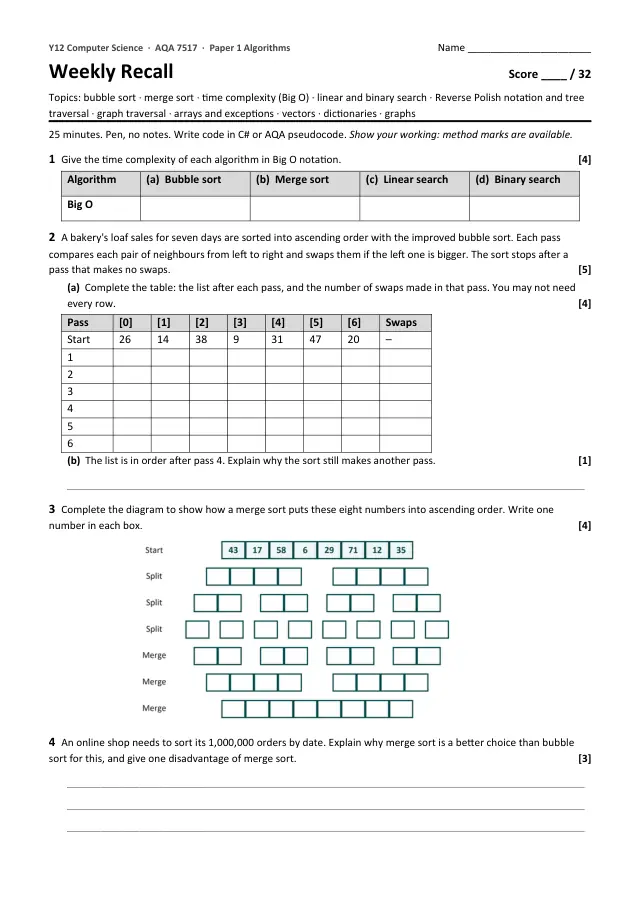 Page 1 of the Weekly recall: Sorting preview