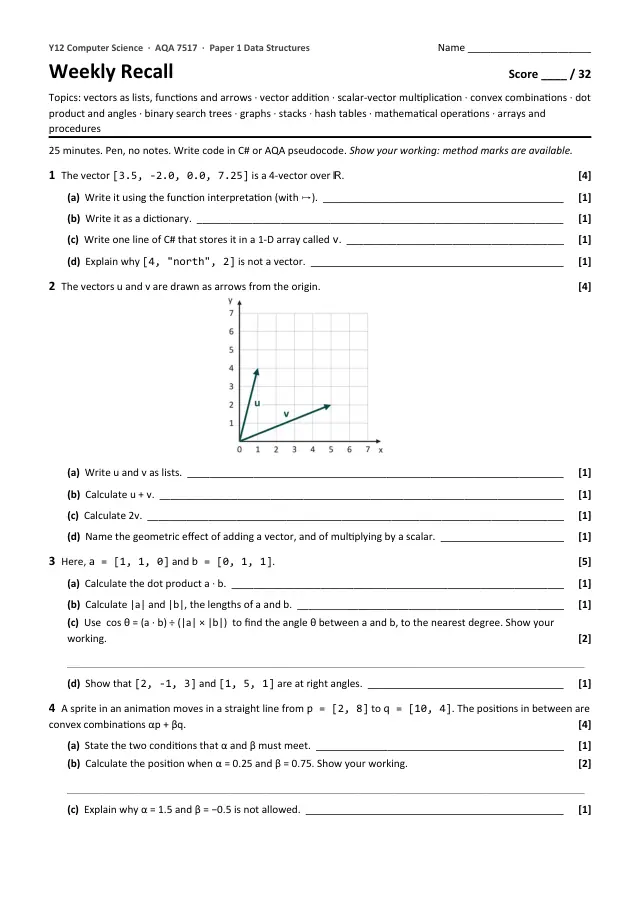 Page 1 of the Weekly recall: Vectors preview