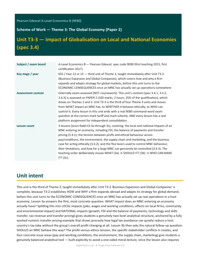 Page 1 of the Impact of Globalisation on Local and National Economies preview