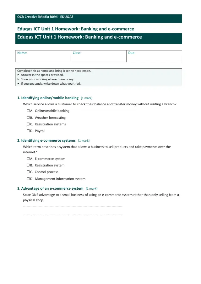 Page 1 of the Banking and e-commerce preview