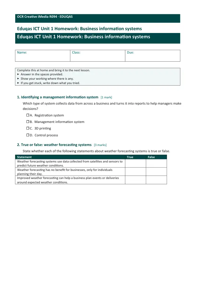 Page 1 of the Business information systems preview