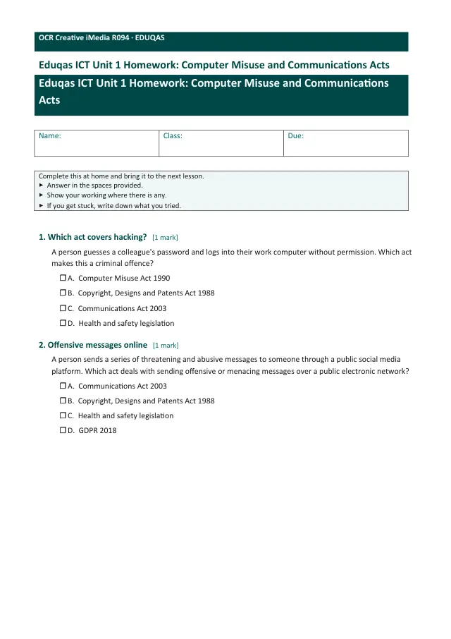 Page 1 of the Computer Misuse and Communications Acts preview