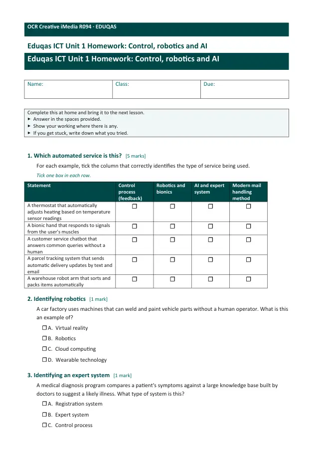 Page 1 of the Control, robotics and AI preview