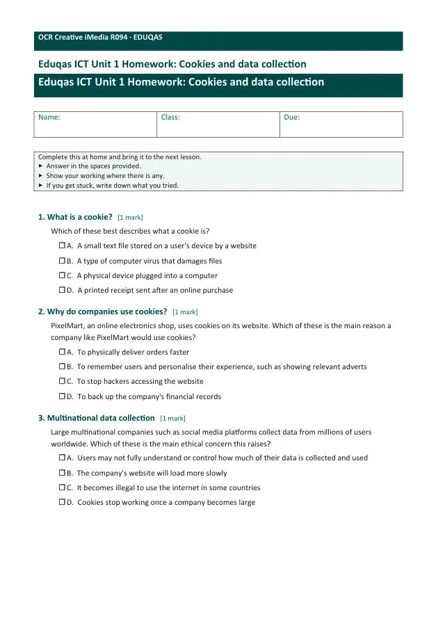 Page 1 of the Cookies and data collection preview