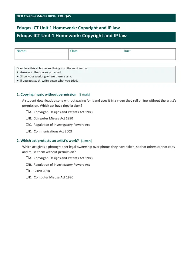 Page 1 of the Copyright and IP law preview