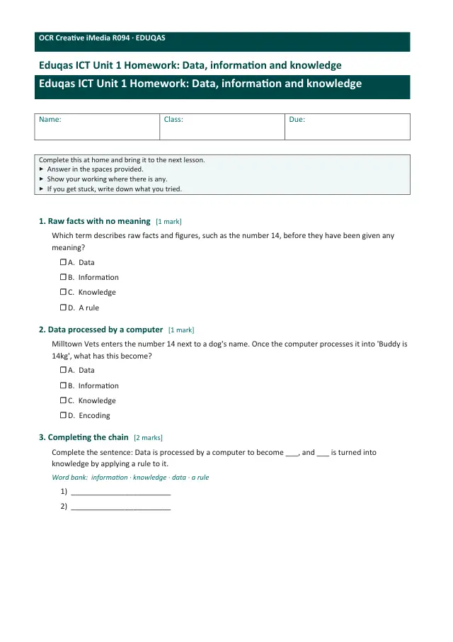 Page 1 of the Data, information and knowledge preview