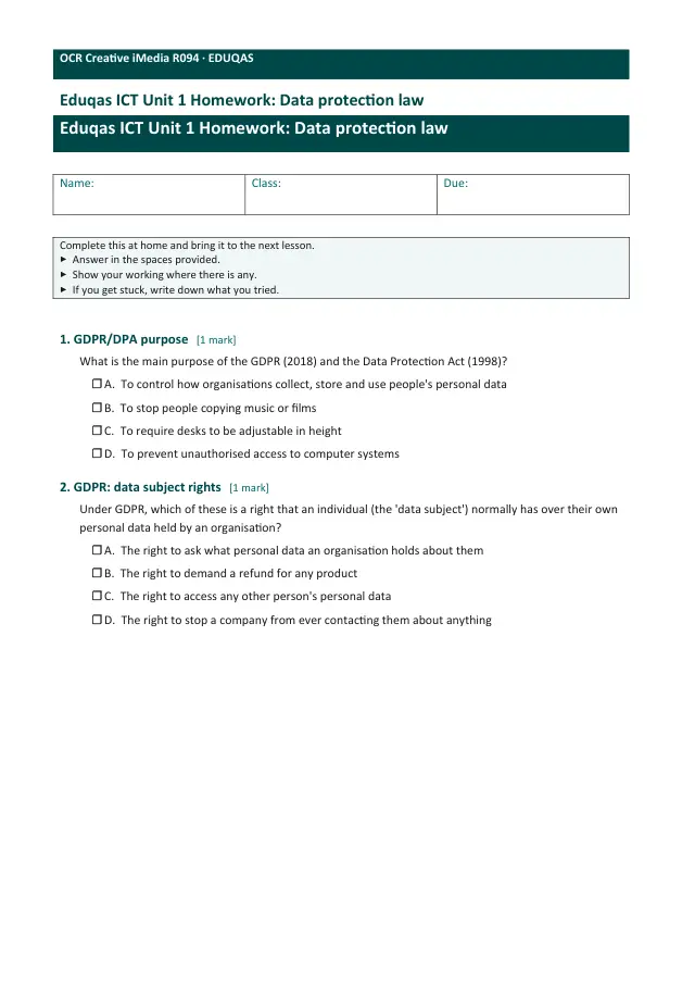 Page 1 of the Data protection law preview