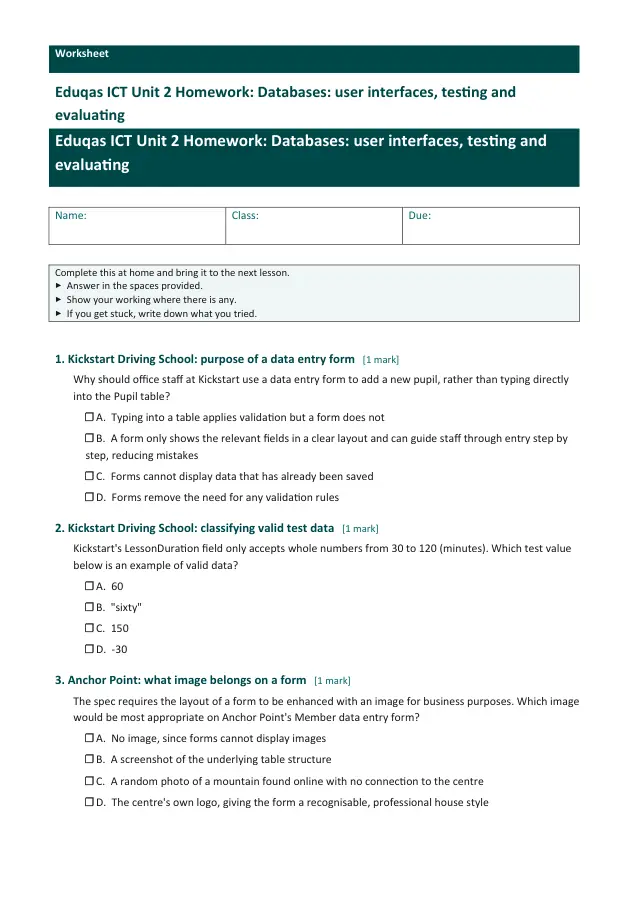 Page 1 of the Databases - user interfaces, testing and evaluating preview