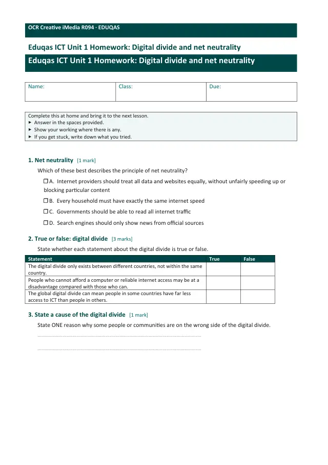 Page 1 of the Digital divide and net neutrality preview