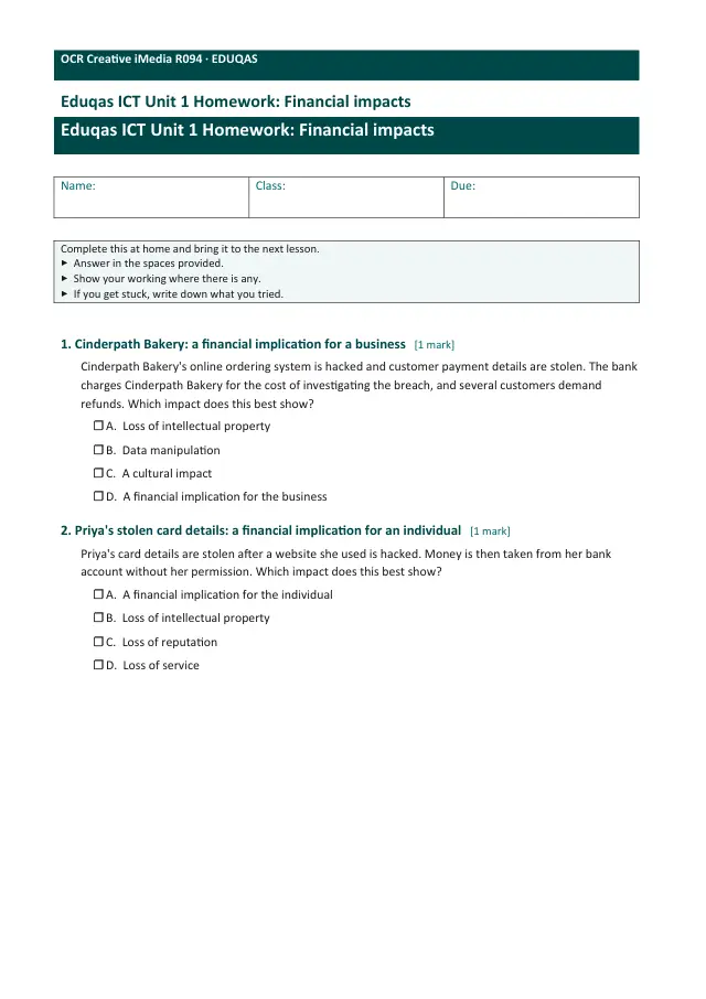 Page 1 of the Financial impacts preview