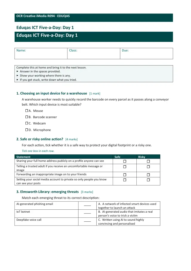 Page 1 of the Unit 1 · Five-a-Day: the whole unit preview