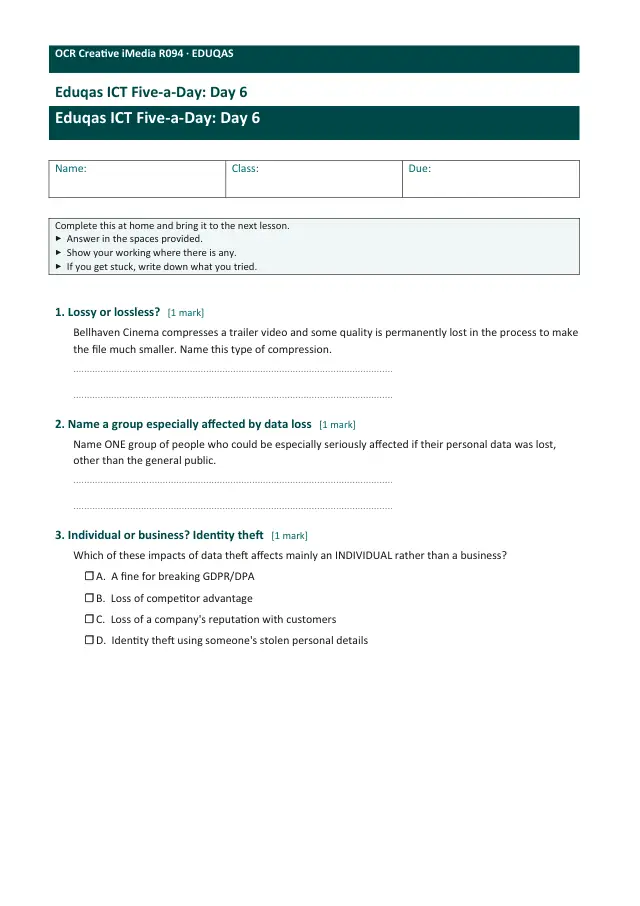Page 1 of the Five-a-Day - Day 6 preview