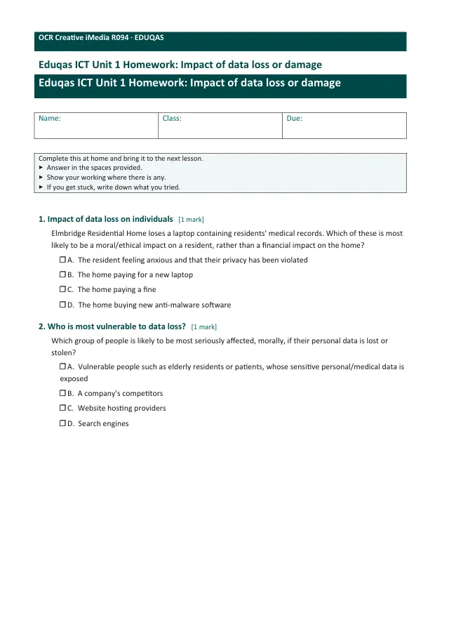 Page 1 of the Impact of data loss or damage preview