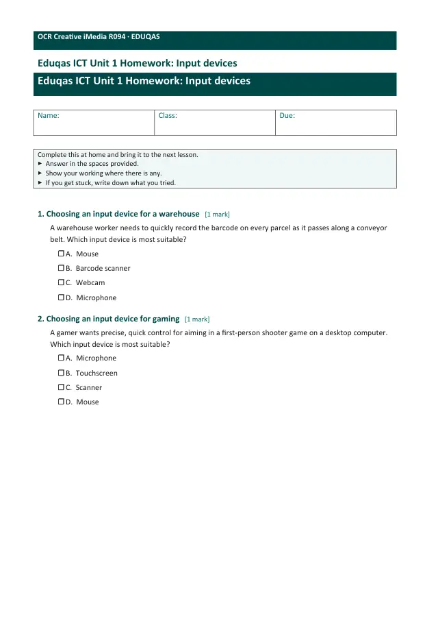 Page 1 of the Input devices preview