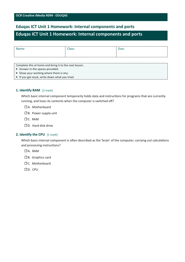 Page 1 of the Internal components and ports preview