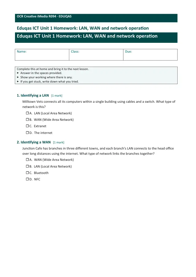 Page 1 of the LAN, WAN and network operation preview