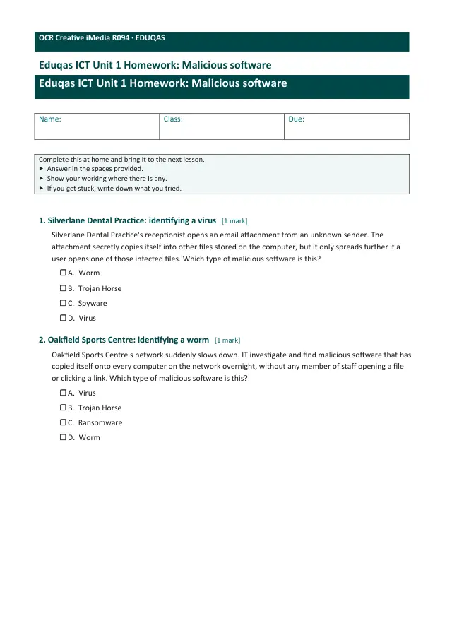 Page 1 of the Malicious software preview