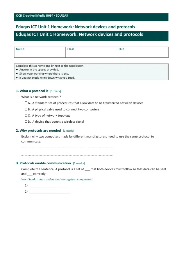 Page 1 of the Network devices and protocols preview