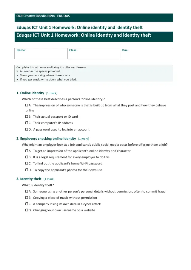Page 1 of the Online identity and identity theft preview