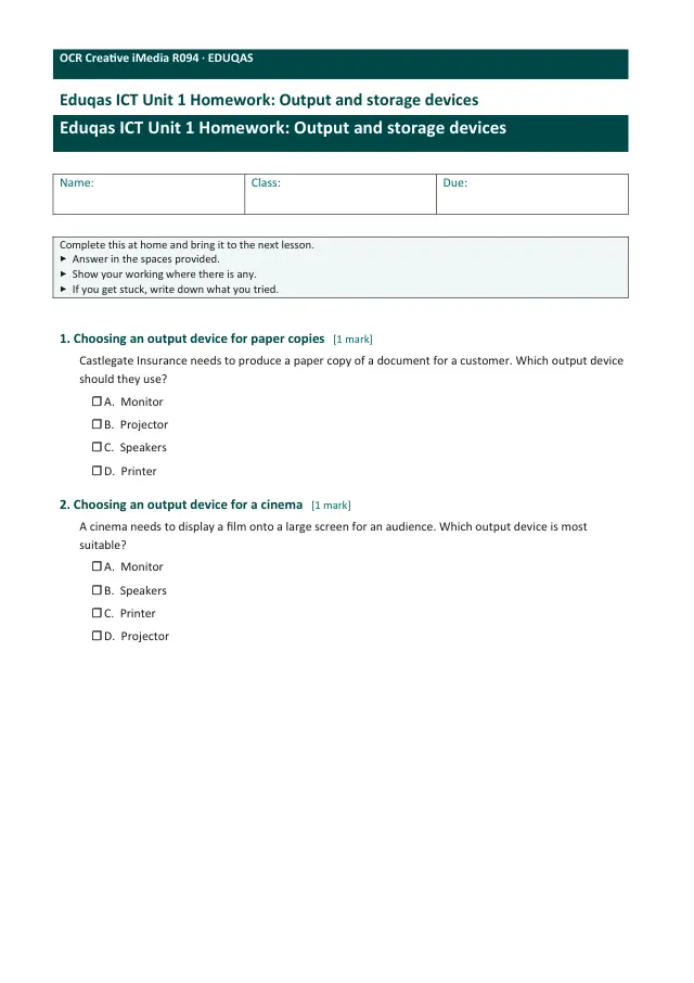 Page 1 of the Output and storage devices preview