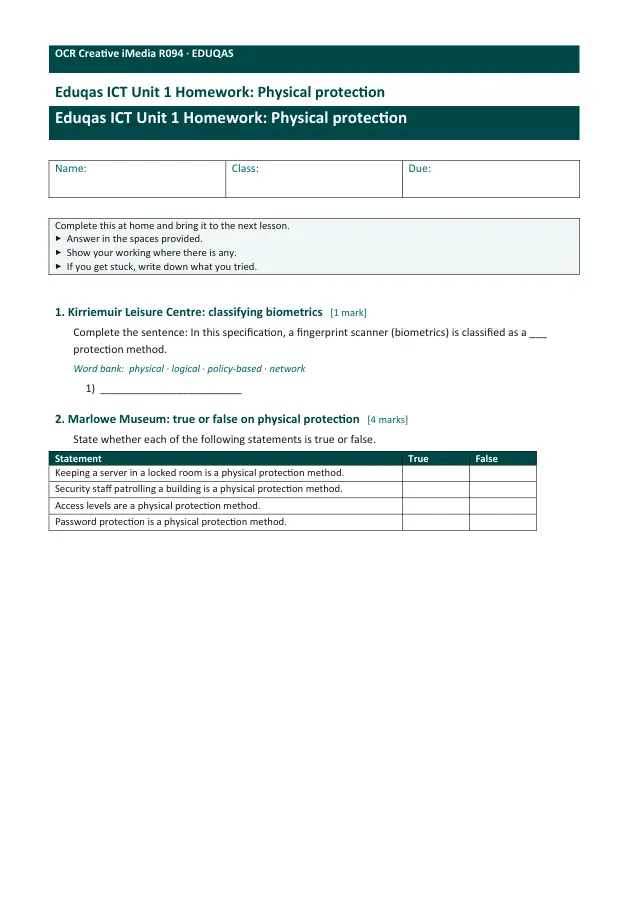 Page 1 of the Physical protection preview