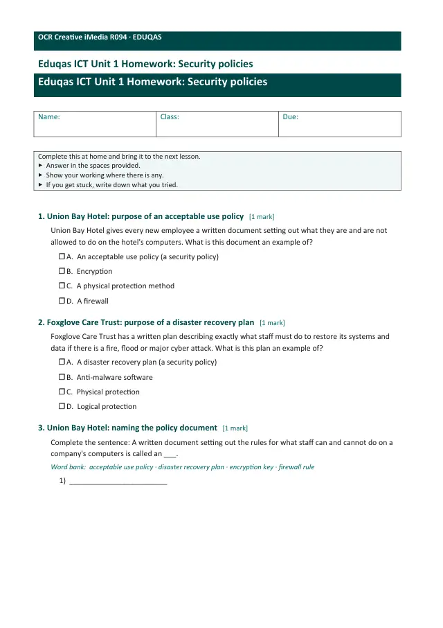 Page 1 of the Security policies preview