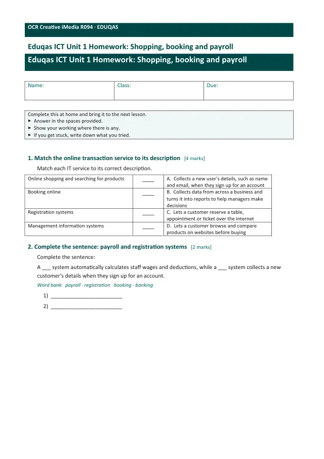 Page 1 of the Shopping, booking and payroll preview