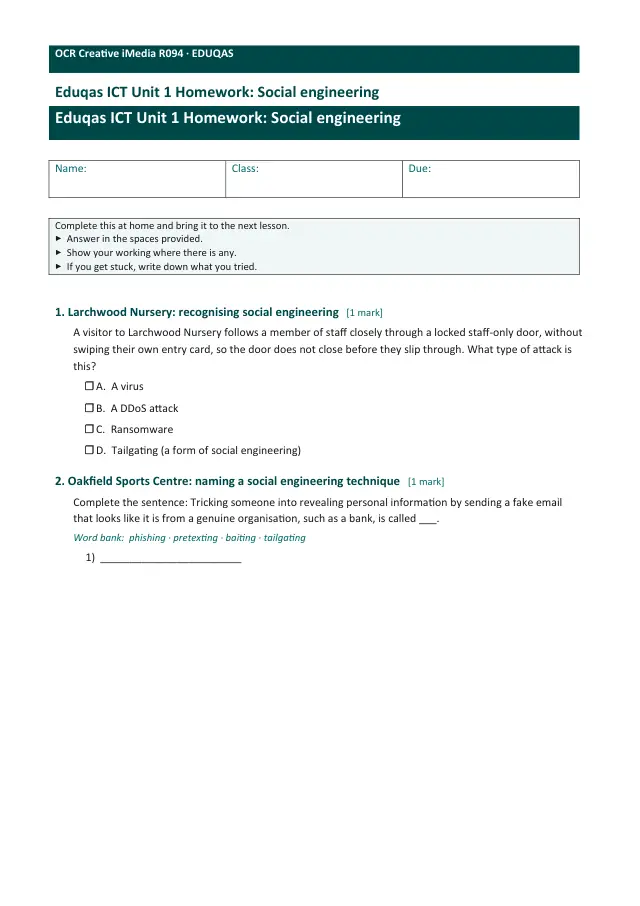Page 1 of the Social engineering preview