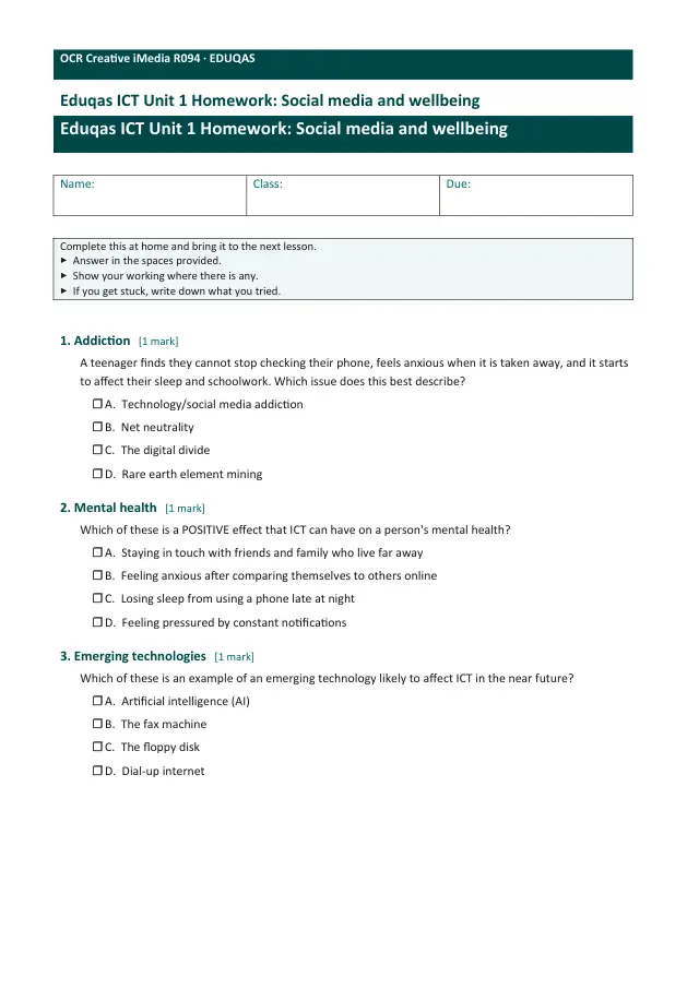 Page 1 of the Social media and wellbeing preview