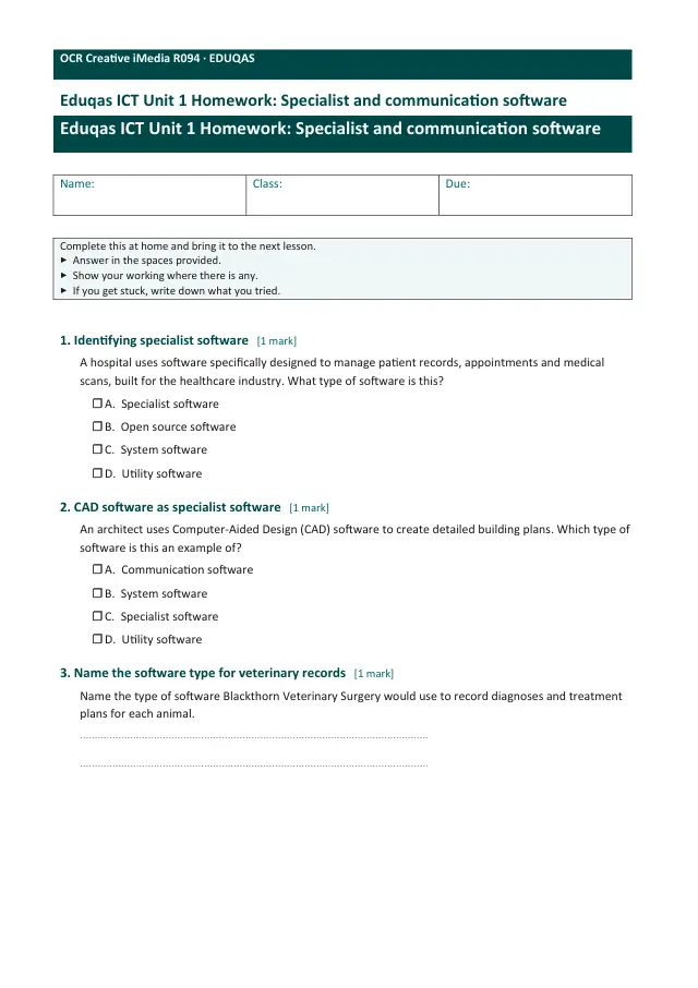 Page 1 of the Specialist and communication software preview