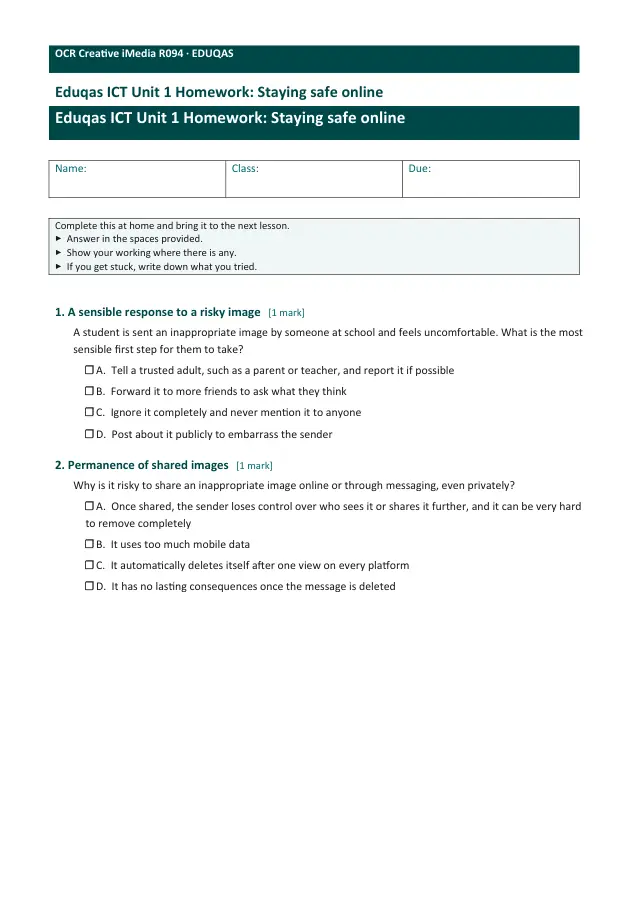 Page 1 of the Staying safe online preview