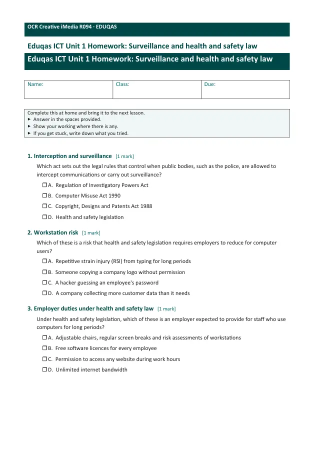 Page 1 of the Surveillance and health and safety law preview