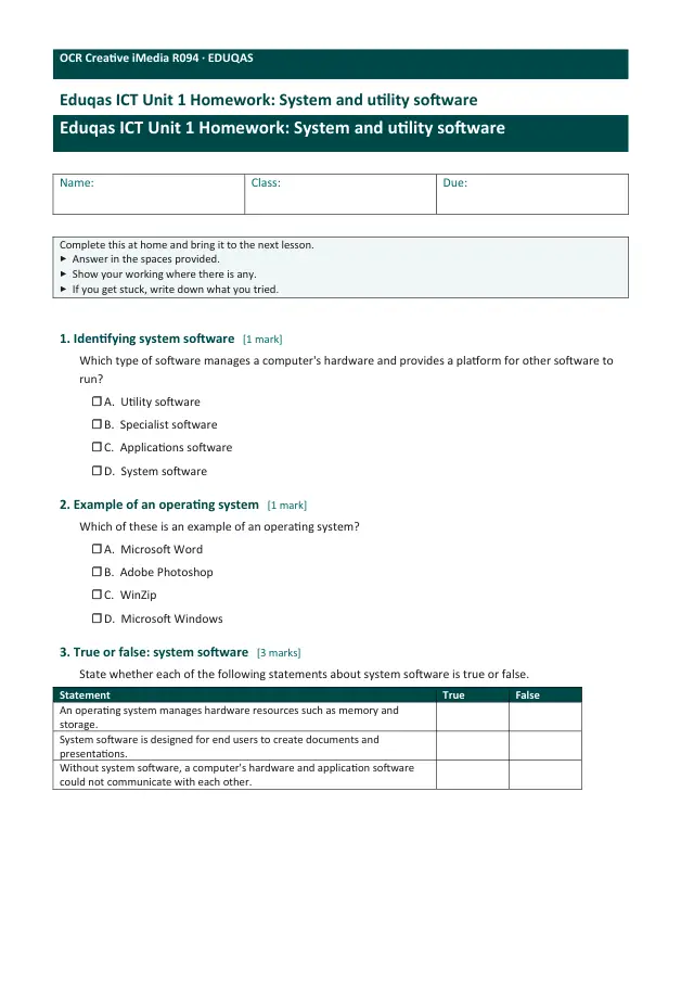 Page 1 of the System and utility software preview