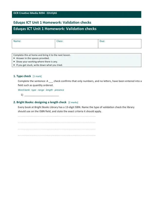 Page 1 of the Validation checks preview