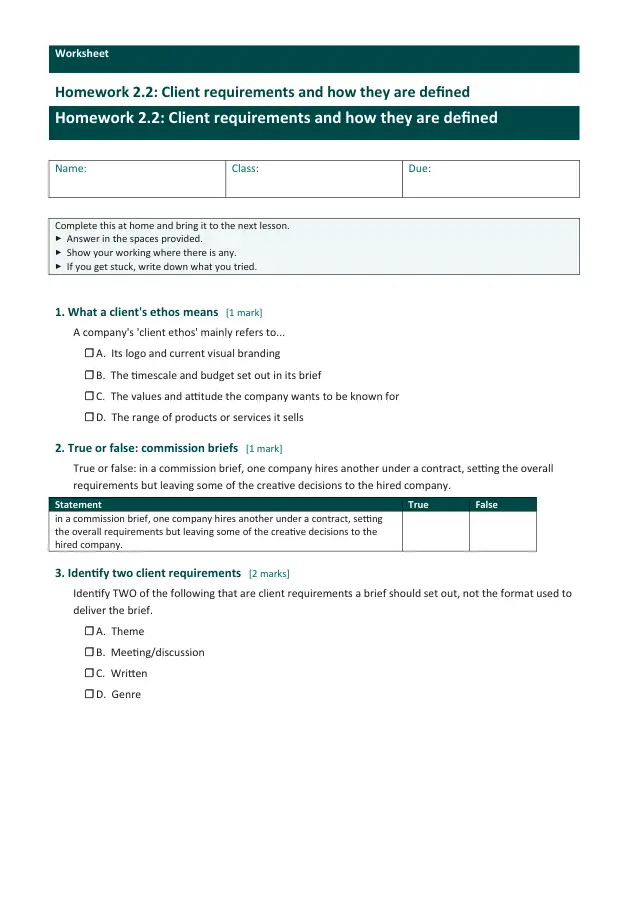 Page 1 of the Client requirements and how they are defined preview
