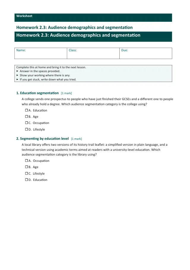 Page 1 of the Audience demographics and segmentation preview
