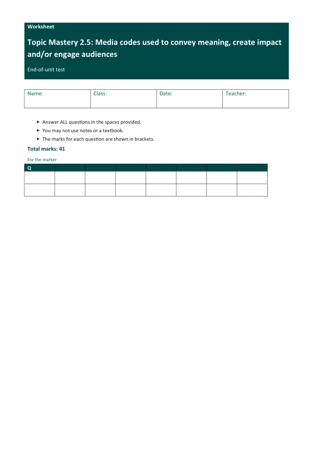 Page 1 of the Media codes used to convey meaning, create impact and-or engage preview